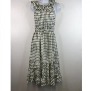 Max Studio Elastic Waist Ruffled White and Green Tiered Hem Dress Size S